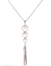 Anikas Creation  Silver Plated Tasselled   Alloy Light weighted White Stone Finished Pendant -  Adjustable, Gold Plated,  Multipack 1